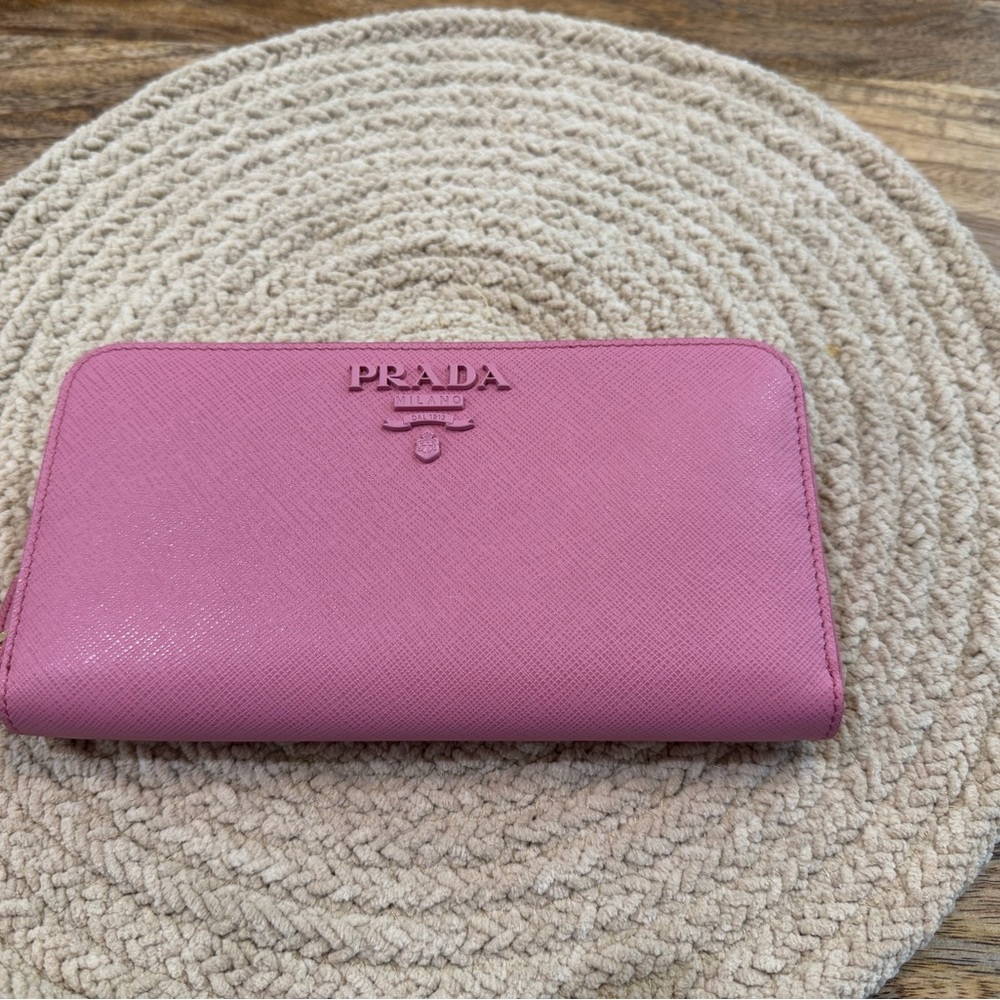 Prada Pink Saffiano Zip-Around Wallet